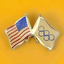 USA Olympic Friendship Flag Pin Brooch Gold Tone Enamel Vintage - £7.76 GBP