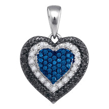 10k White Gold Round Blue Color Enhanced Diamond Layered Heart Pendant 1/4 - £239.00 GBP