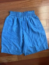 Vintage 80s 90s 100% Silk Shorts High Rise Pockets Blue Elastic First Issue - £20.23 GBP