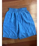 Vintage 80s 90s 100% Silk Shorts High Rise Pockets Blue Elastic First Issue - £20.18 GBP
