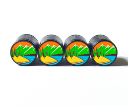 River and Mountains Tire Valve Stem Caps - Black Aluminum - Set of 4 - $15.99
