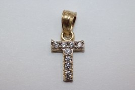 10K Yellow Gold Letter T Charm Pendant with Cubic Zirconias - $88.48