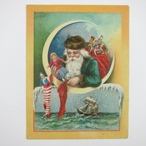 Victorian Trade Card Lion Coffee Woolson Spice Christmas Santa Toys Ship at Sea - £23.58 GBP