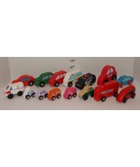 Huge Lot of 15 Different Pretend Play Wooden Vehicles Red Green White bl... - $34.62 CAD