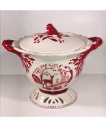 2012 Blue Sky Heather Goldminc Red Handled Footed Bowl w/ Lid Bird &amp; Dee... - £35.73 GBP