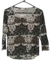 Lucky Brand Women&#39;s Sz Small Pullover Top Shirt 3/4 Sleeve Animal Faces - $16.85