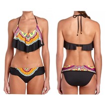 Trina Turk Swimsuit Nuevo Sol Flutter Top Sash Bikini Bottom Colorful Sz 12 - £33.37 GBP