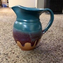 Vintage Art Studio Handcrafted Pottery Pitcher Used Drip Glaze Signed - £31.03 GBP