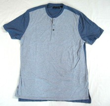 Five Four Mens T-Shirt Large Two Tone Heather Blue 3 Button 100% Cotton - $10.88