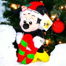 Santa Mickey Mouse Walt Disney World WDW Hapoy Holiday 1999 NEW bean bag beanie - $10.40