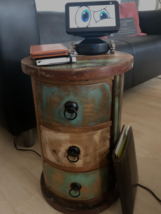 New Industrial Rustic Wooden Vintage Round Cabinet Unit With 3 Storage Drawers - £126.60 GBP