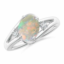 ANGARA Natural Opal and Diamond Split Shank Ring in Sterling Silver (Size-9x7mm) - £258.28 GBP+