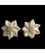 Vintage Satin Flower Bow &amp; Faux Pearl Fashion Clip On Earrings - £8.38 GBP