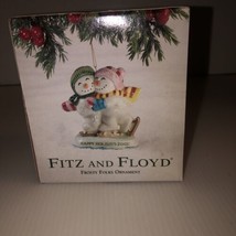 Fitz And Floyd 2001 &quot;Frosty Folks&quot; Skating Snowman Porcelain Christmas Ornament - £11.15 GBP