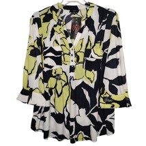 NWT Cocomo Plus Size 2X Black Multicolor Floral Print Pintuck 3/4 Sleeve Top - £28.16 GBP