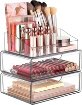 Vtopmart 3 Tier Clear Makeup Organizer With Drawer, Cosmetic Storage For Dresser - £26.23 GBP