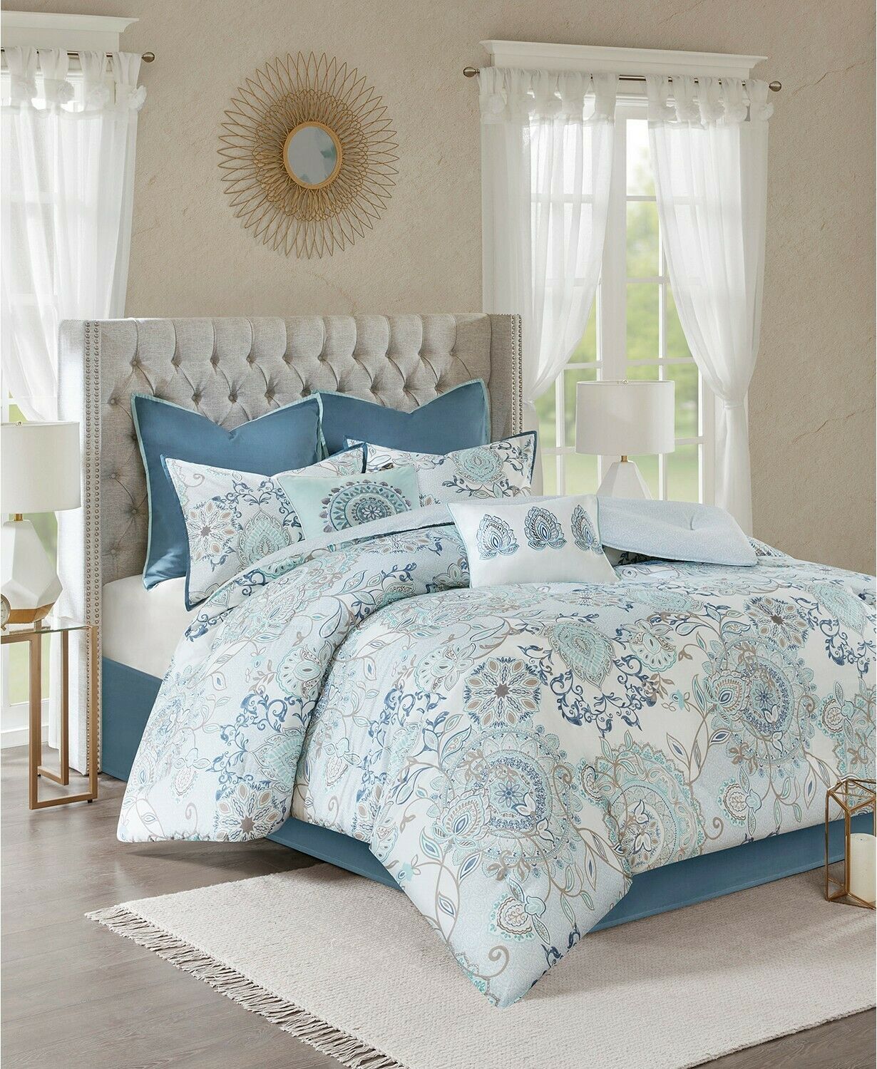 Madison Park Isla Queen 8 Piece Cotton Printed Reversible Comforter T4101616 - $138.60