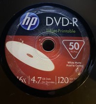 50-pk HP DVD-R White Inkjet Hub-Printable Discs - 16X 4.7GB 120mins Whit... - $18.69