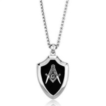 MASONIC PENDANT High Polished Stainless Steel chain with Black Epoxy TK2522 - £31.69 GBP
