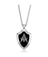 MASONIC PENDANT High Polished Stainless Steel chain with Black Epoxy TK2522 - £32.12 GBP