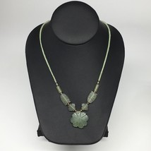 19g,2mm-28mm, Green Serpentine Flower Carved Beaded Necklace,16&quot;-18&quot;,NPH330 - $6.40
