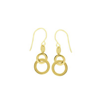  14K Solid Yellow Gold Disk Dics angle Double Circle Fish Hook Earrings  - $355.68