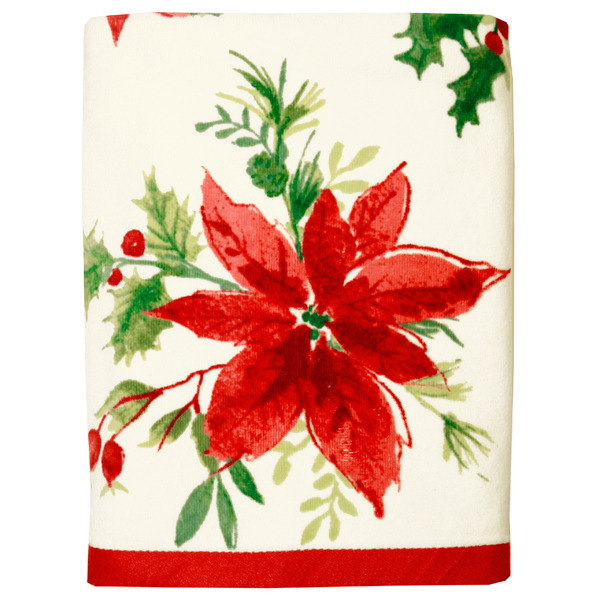 Christmas Holiday Poinsettia Red Winter  Bath Towel - $39.99
