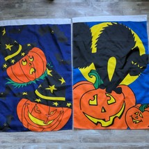 Halloween Black Cat Pumpkins Garden Flag 41 x 27 Double Sided Fall Lot of 2 - £7.82 GBP