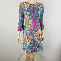 Tommy Hilfiger Colorful Bohemian Paisley Jaipur Shift Dress Bell Sleeves... - $45.89