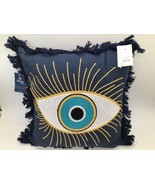 KEDIMA Evil Eye Pillow Greek Embroidered Cushion 18” Blue White NWT - $47.48 CAD