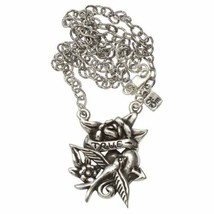 True Tattoo Swallow Heart Rose Fine Sterling Silver Necklace 925 Femme Metale - £160.47 GBP