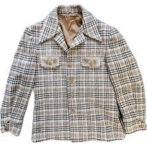 Vintage 1970s Robert Lewis Men&#39;s Jacket Wool Tweed Leather Trim Buttons Size 40 - £21.94 GBP