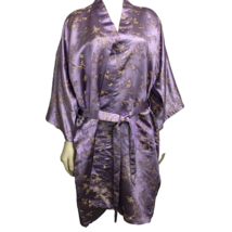 Old Shanghai Lavender Gold Satin Embroidered Kimono Robe Knee-Length One... - £26.96 GBP