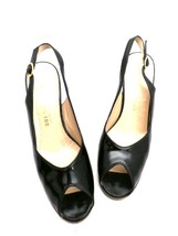 VTG Womens Bruno Magli Black Patent Leather Peep Toe Sling Back Shoes 6M... - $49.58