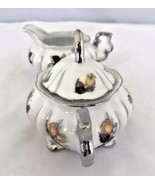 Miniature Sugar Bowl Matching Creamer White Silver Brown Mini Children&#39;s... - £18.80 GBP