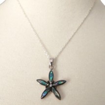 Abalone Star Flower Necklace Sterling 925 Silver Pendant Daisy 18&quot; Beach Coastal - £23.38 GBP