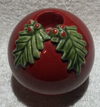 Hand Painted Round Red Holly Berry Candle Holder Made In Portugal - $7.92