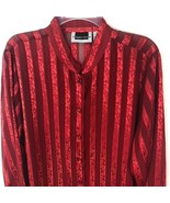 Vintage Maggie Barnes Red Striped Button-Up Sheer Blouse Size 18W Office... - £25.34 GBP