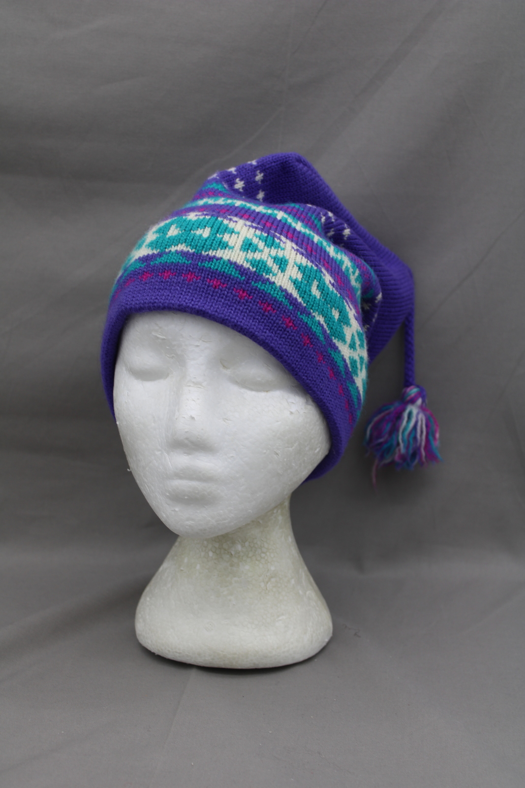Vintage Toque / Benaie - Wrap Patten Braided Pom Pom - Adult Stretch ...