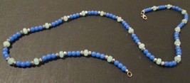 Beaded necklace, blue and silver, silver lobster clasp, 29 inches long - $372.79 MXN