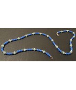 Beaded necklace, blue and silver, silver lobster clasp, 29 inches long - £19.69 GBP