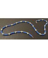 Beaded necklace, blue and silver, silver lobster clasp, 29 inches long - $368.21 MXN