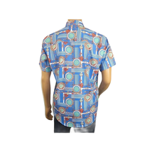 Men's Sports Shirt by MIZUMI Medallion Printed Soft Feel Short Sleeves M646 Blue image 15