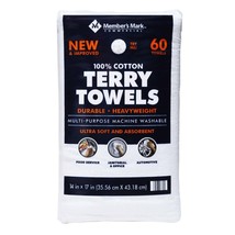 Member&#39;s Mark 100% Cotton Terry Towels, 14&quot; x 17&quot; (60 Count) - £28.64 GBP