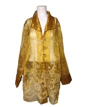 Vtg 3K Fashion Organza Sequin Shimmer Shirt Size 3X? Gold Lucite Buttons Long - £22.44 GBP