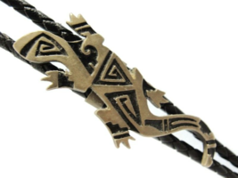 Southwestern Gecko Silver Tone &amp; Black Enamel Bolo Neck Tie Black Cord  - £55.52 GBP