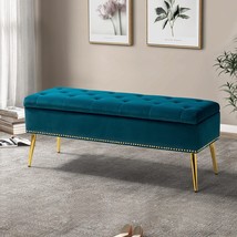 Hulala Home Contemporary Velvet Storage Ottoman Bench With Gold Base And... - £176.61 GBP