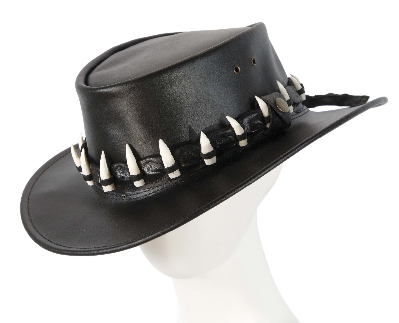 Real Australian Leather Crocodile Dundee Hat 11 Crocodile Teeth Made in ... - $159.95