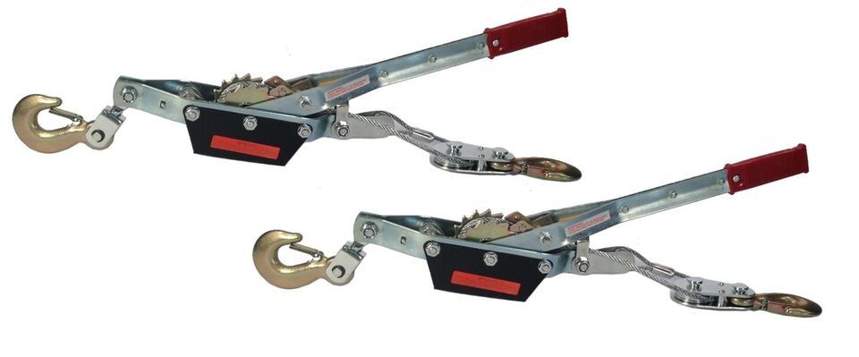 Set of 2 - 3 Ton Winches Come Along 2 Hooks Dual Ratchet Gear HD Over 60... - $56.99