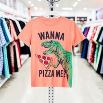 Rumi + Ryder Boys Dino Pizza Graphic Tee Orange Red Size M Short Sleeve EUC - $13.86